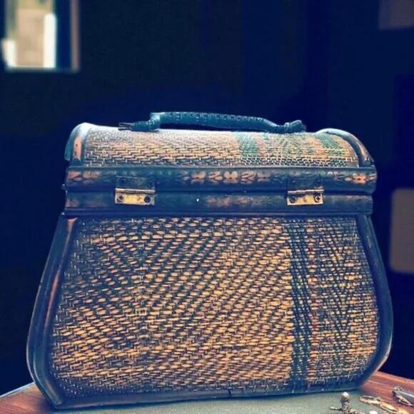 Vintage Wood & Rattan Handmade Purse - Rare - Picture 5 of 7